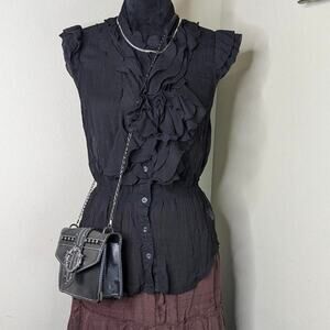 Black sleeveless ruffle top